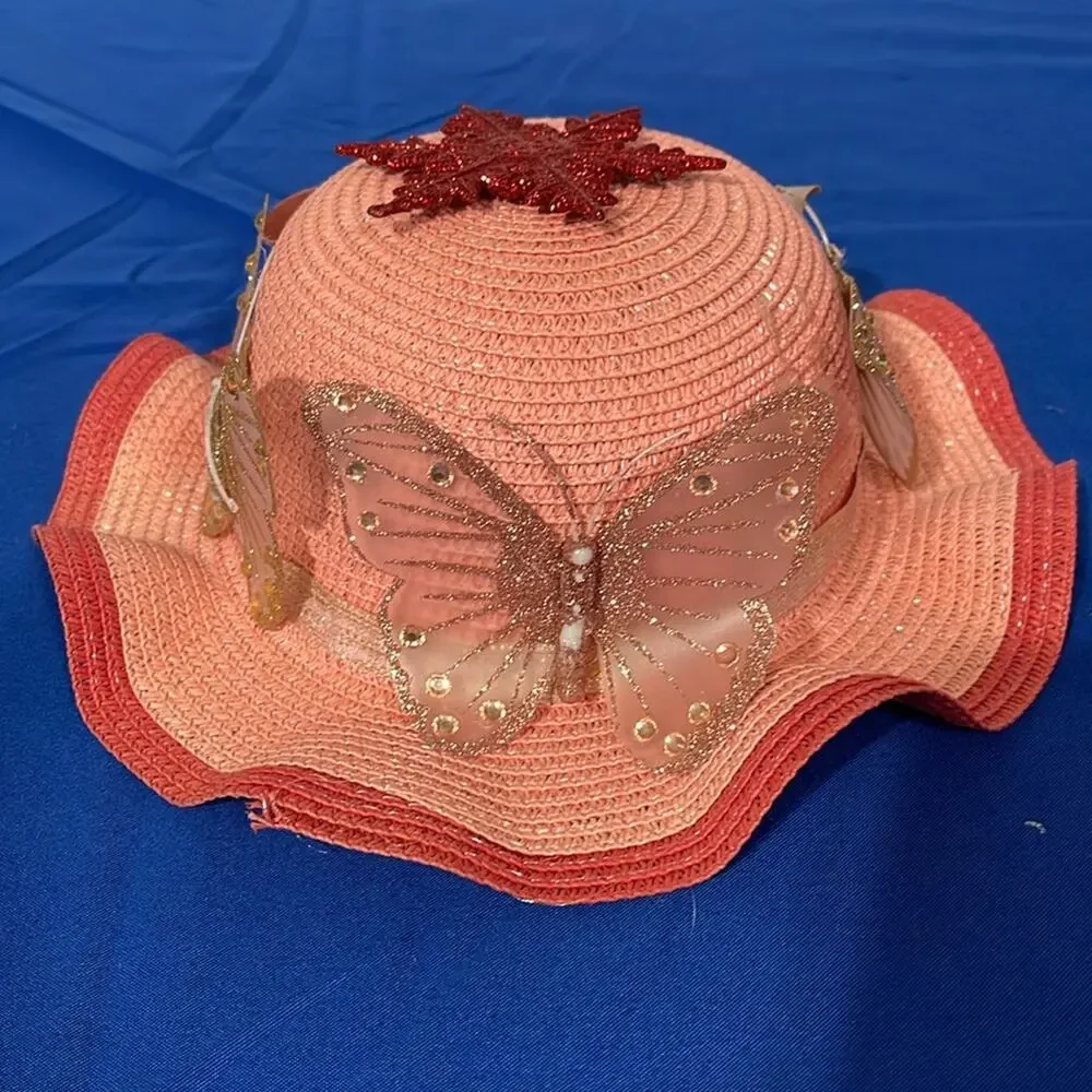 Unbranded Women’s Natural Fiber Hat Butterflies Embellished